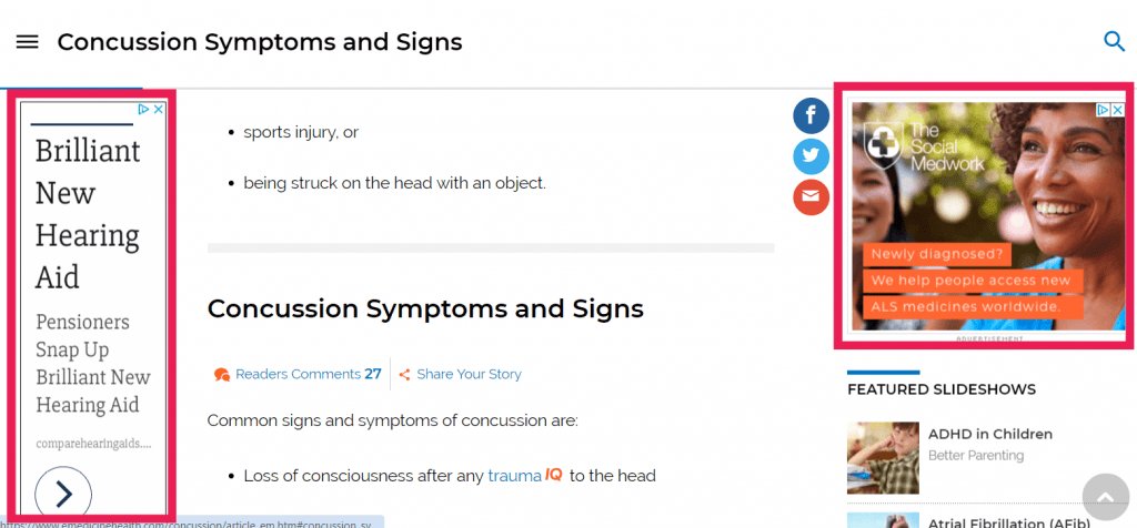 Screenshot of display ads on emedicinehealth.com